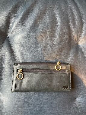 Roots Black Leather Wallet with Gold Key Ring Accent